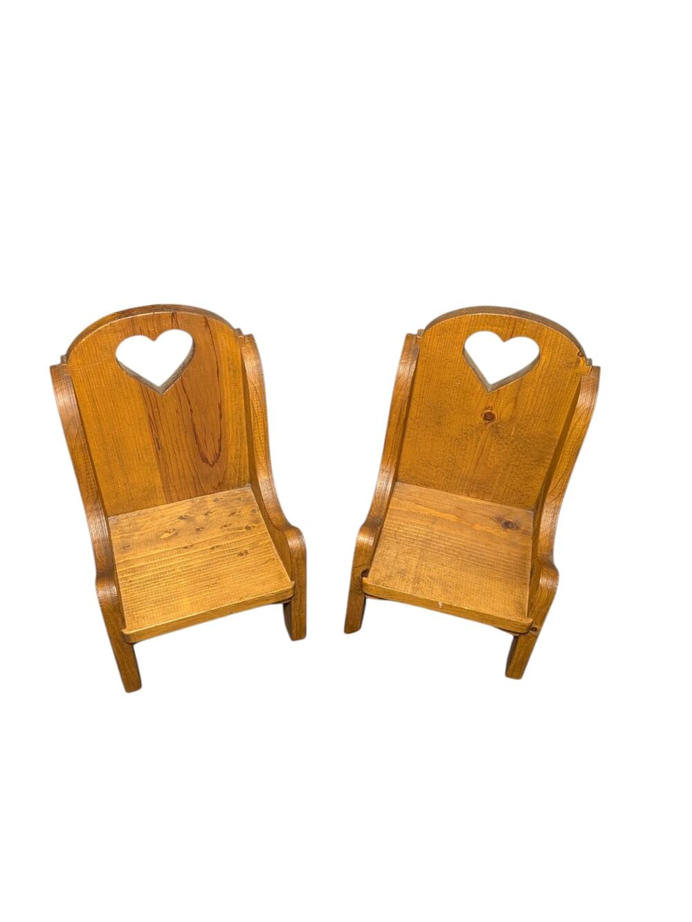 Vintage Country Style Pine Doll Chairs / Bookends with Heart Cutouts - Pair